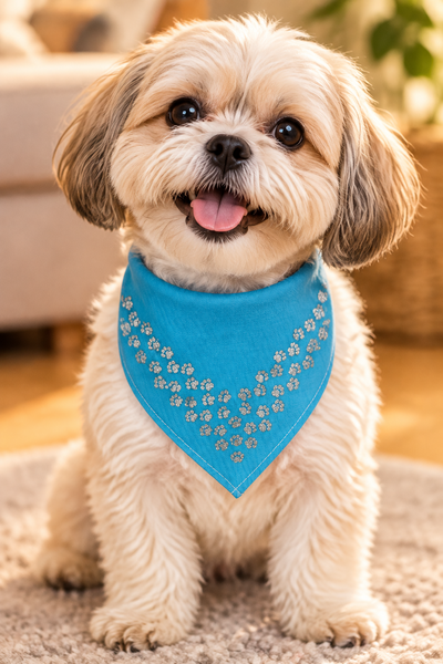 Li'L Pals Blue Silver Paws Bordered Bandana