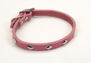Pink Leather Metal Studs Dog Collar - Pets Everywear - Barkyard