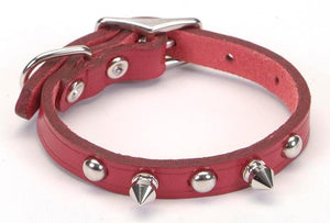 Red Leather Spiked Dog Collar