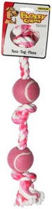 Pink Flossy Chew Dog Tug Toy - 3 Knots with 2 Balls - Pets Everywear - Barkyard